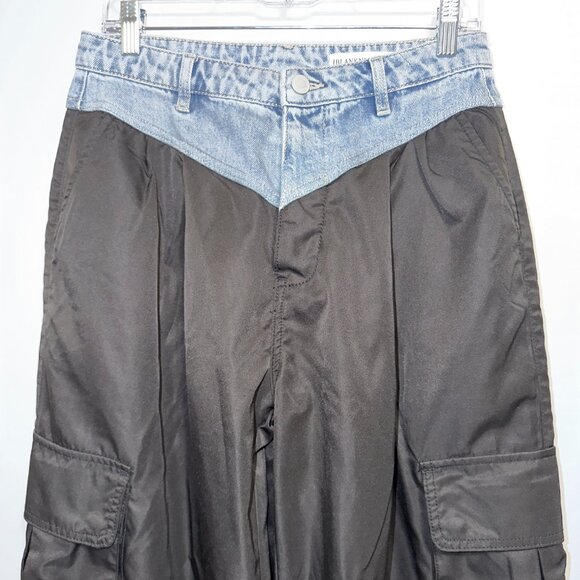 BlankNYC Size 27 Mixed Media Cargo Pants Denim Waist Black Baggy Jogger - Picture 4 of 7